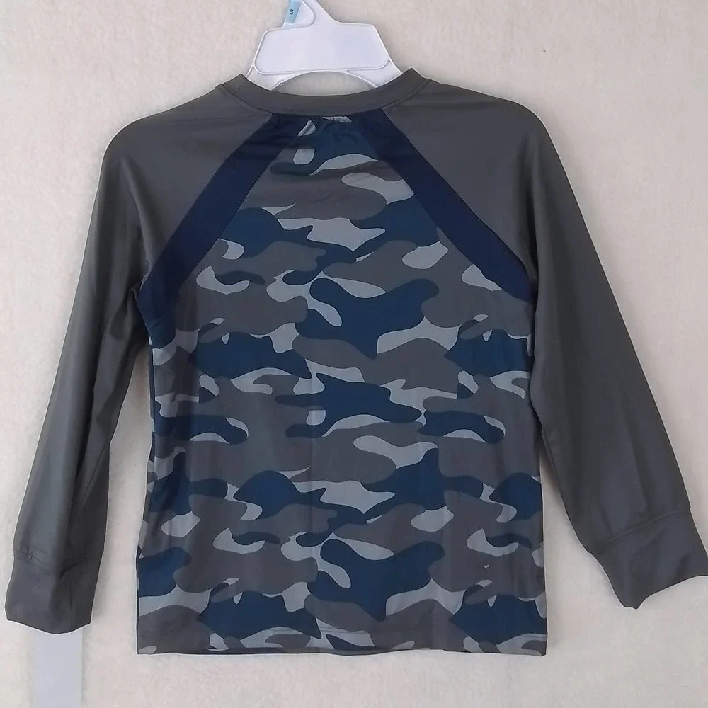 Oshkosh Boys Rash Guard Tee 5 Gray Blue‎ Camo Active Wear Long Sleeve Outdoor